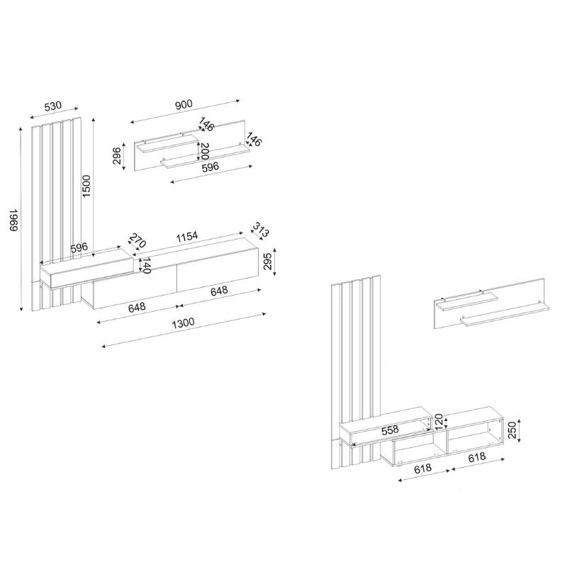 Σύνθεση τηλεόρασης Rosaline Megapap χρώμα λευκό - sepet oak 183x31,3x196,9εκ. - Hippiehome.gr