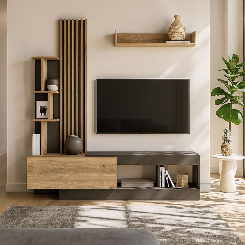 Σύνθεση τηλεόρασης Vermont Megapap χρώμα ανθρακί - sepet oak 180x40x193,8εκ. - Hippiehome.gr