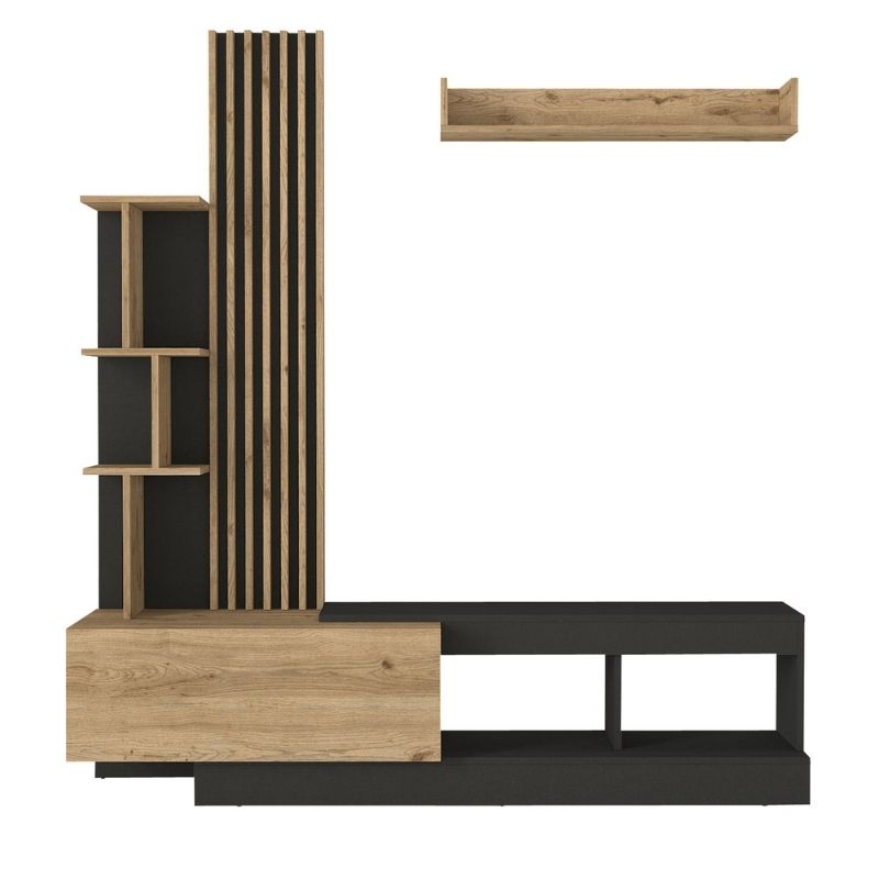 Σύνθεση τηλεόρασης Vermont Megapap χρώμα ανθρακί - sepet oak 180x40x193,8εκ. - Hippiehome.gr