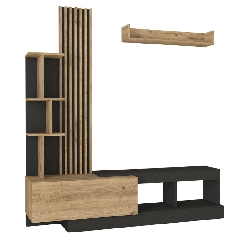 Σύνθεση τηλεόρασης Vermont Megapap χρώμα ανθρακί - sepet oak 180x40x193,8εκ. - Hippiehome.gr