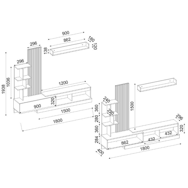 Σύνθεση τηλεόρασης Vermont Megapap χρώμα ανθρακί - sepet oak 180x40x193,8εκ. - Hippiehome.gr