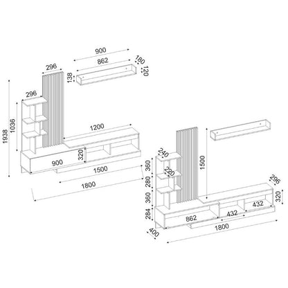 Σύνθεση τηλεόρασης Vermont Megapap χρώμα ανθρακί - sepet oak 180x40x193,8εκ. - Hippiehome.gr