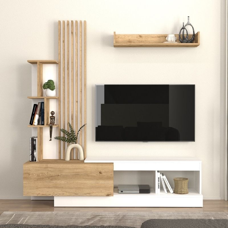 Σύνθεση τηλεόρασης Vermont Megapap χρώμα λευκό - sepet oak 180x40x193,8εκ. - Hippiehome.gr