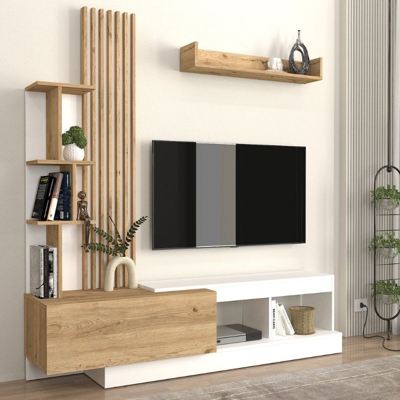 Σύνθεση τηλεόρασης Vermont Megapap χρώμα λευκό - sepet oak 180x40x193,8εκ. - Hippiehome.gr