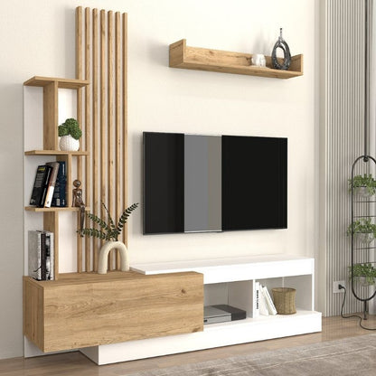 Σύνθεση τηλεόρασης Vermont Megapap χρώμα λευκό - sepet oak 180x40x193,8εκ. - Hippiehome.gr