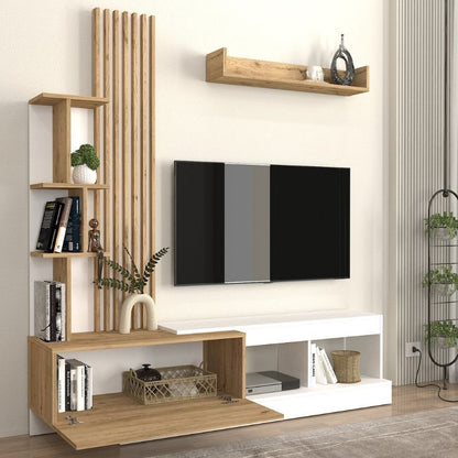 Σύνθεση τηλεόρασης Vermont Megapap χρώμα λευκό - sepet oak 180x40x193,8εκ. - Hippiehome.gr