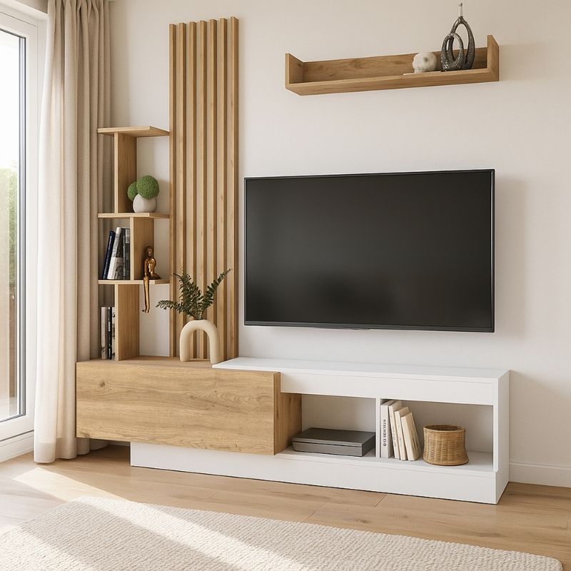 Σύνθεση τηλεόρασης Vermont Megapap χρώμα λευκό - sepet oak 180x40x193,8εκ. - Hippiehome.gr