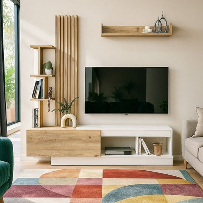 Σύνθεση τηλεόρασης Vermont Megapap χρώμα λευκό - sepet oak 180x40x193,8εκ. - Hippiehome.gr