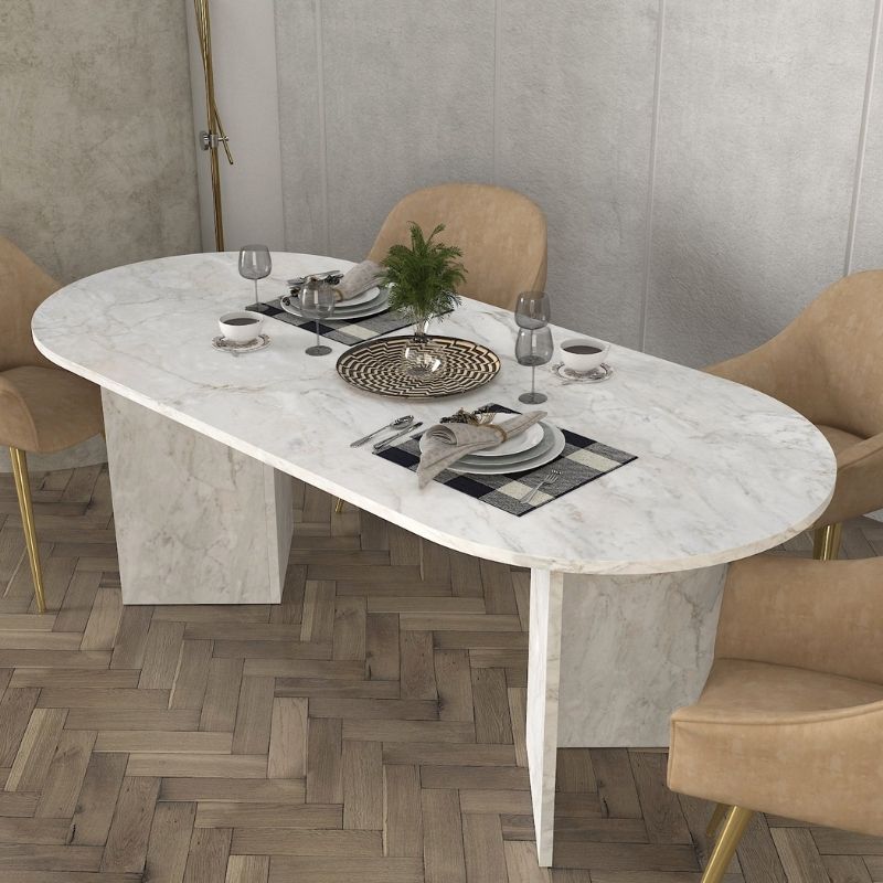 Τραπέζι Cortado Megapap χρώμα λευκό εφέ μαρμάρου 200x90x74εκ. - Hippiehome.gr