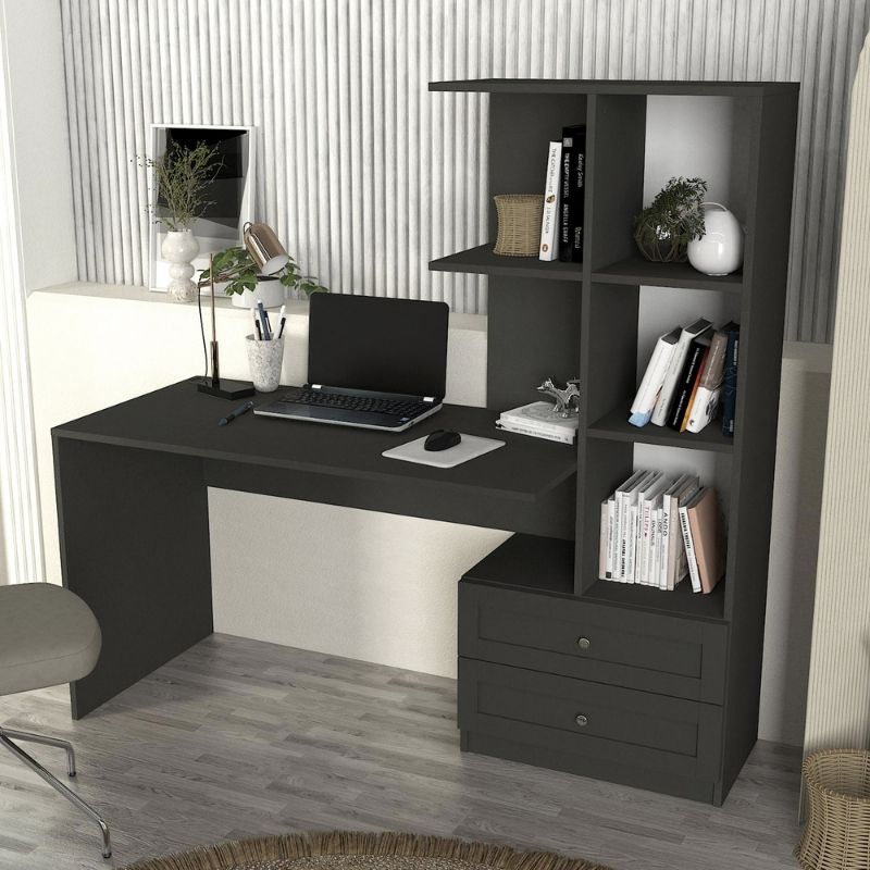 Γραφείο εργασίας Mantra Megapap χρώμα ανθρακί 150x60x152εκ. - Hippiehome.gr