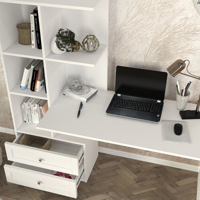 Γραφείο εργασίας Mantra Megapap χρώμα λευκό 150x60x152εκ. - Hippiehome.gr