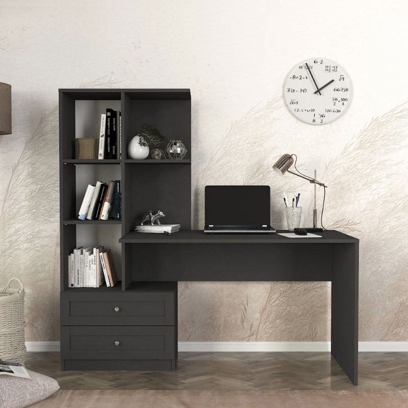 Γραφείο εργασίας Mantra Megapap χρώμα ανθρακί 150x60x152εκ. - Hippiehome.gr