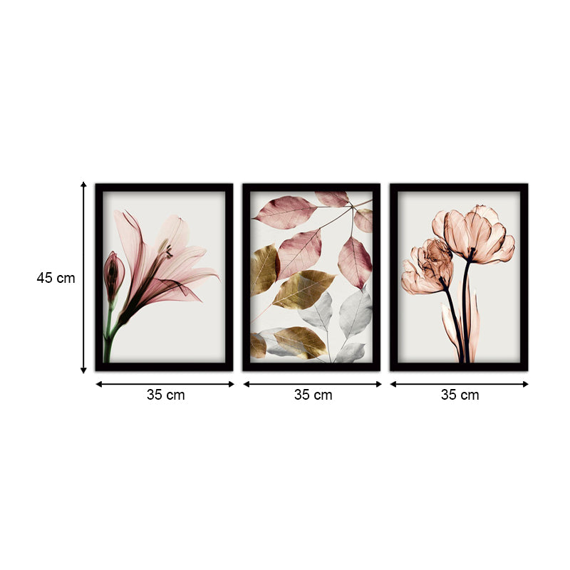 Πίνακας "Pink Flowers" Megapap 3 τμχ. σε πλαίσιο 35x45x2εκ. - Hippiehome.gr