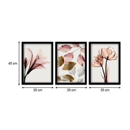 Πίνακας "Pink Flowers" Megapap 3 τμχ. σε πλαίσιο 35x45x2εκ. - Hippiehome.gr