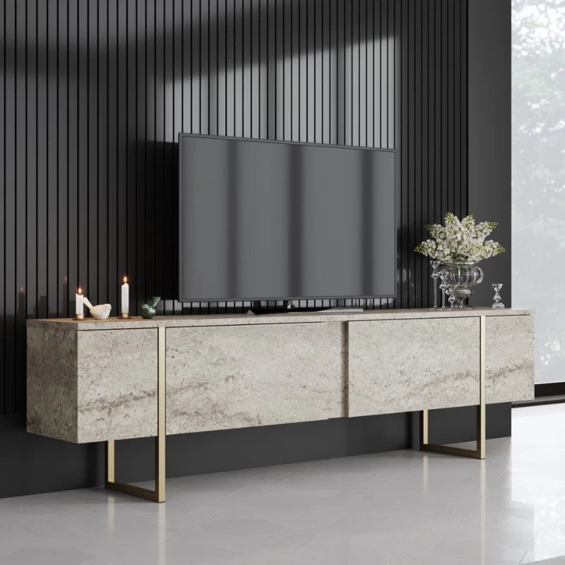 Έπιπλο τηλεόρασης Luxe Megapap χρώμα travertine - χρυσό 180x30x50εκ. - Hippiehome.gr