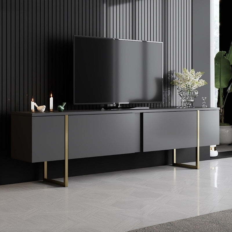 Έπιπλο τηλεόρασης Luxe Megapap χρώμα ανθρακί - χρυσό 180x30x50εκ. - Hippiehome.gr