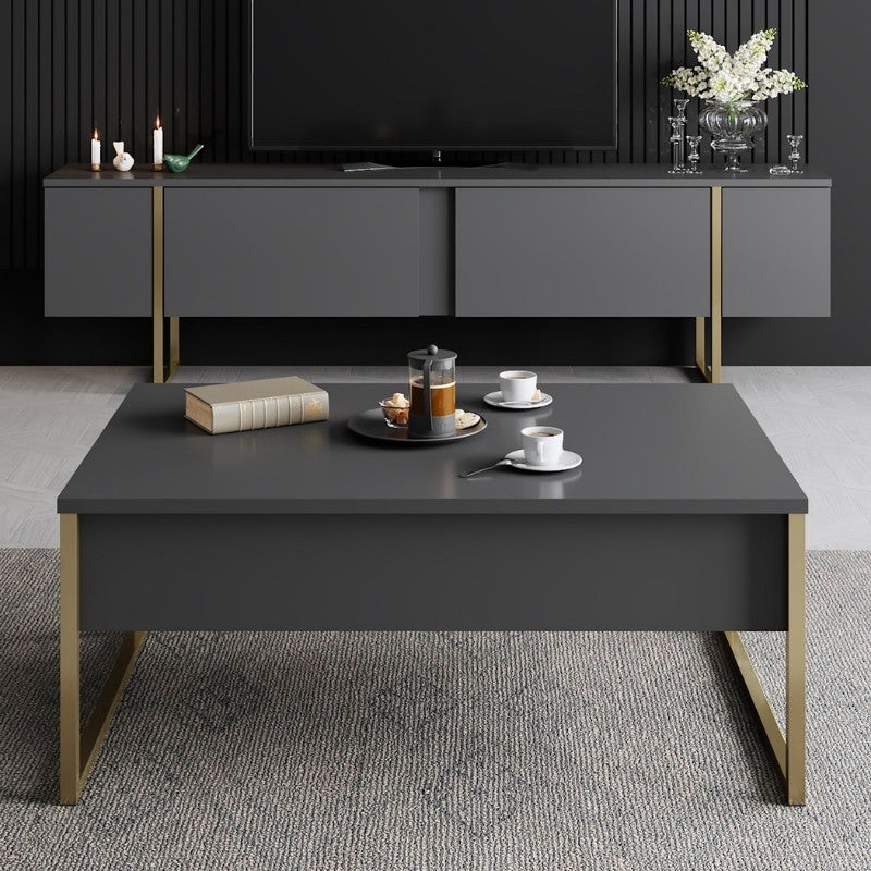 Έπιπλο τηλεόρασης Luxe Megapap χρώμα ανθρακί - χρυσό 180x30x50εκ. - Hippiehome.gr