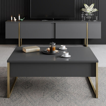 Έπιπλο τηλεόρασης Luxe Megapap χρώμα ανθρακί - χρυσό 180x30x50εκ. - Hippiehome.gr