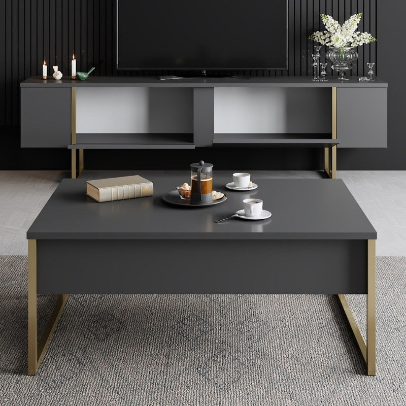 Έπιπλο τηλεόρασης Luxe Megapap χρώμα ανθρακί - χρυσό 180x30x50εκ. - Hippiehome.gr