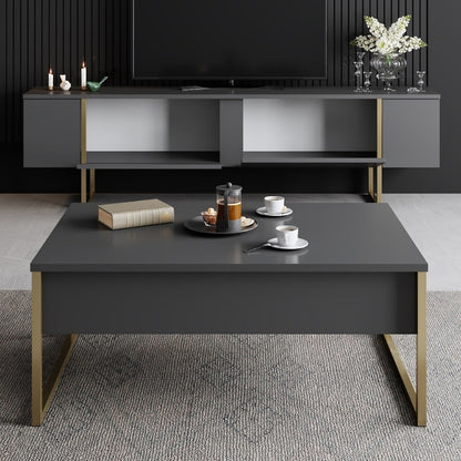 Έπιπλο τηλεόρασης Luxe Megapap χρώμα ανθρακί - χρυσό 180x30x50εκ. - Hippiehome.gr