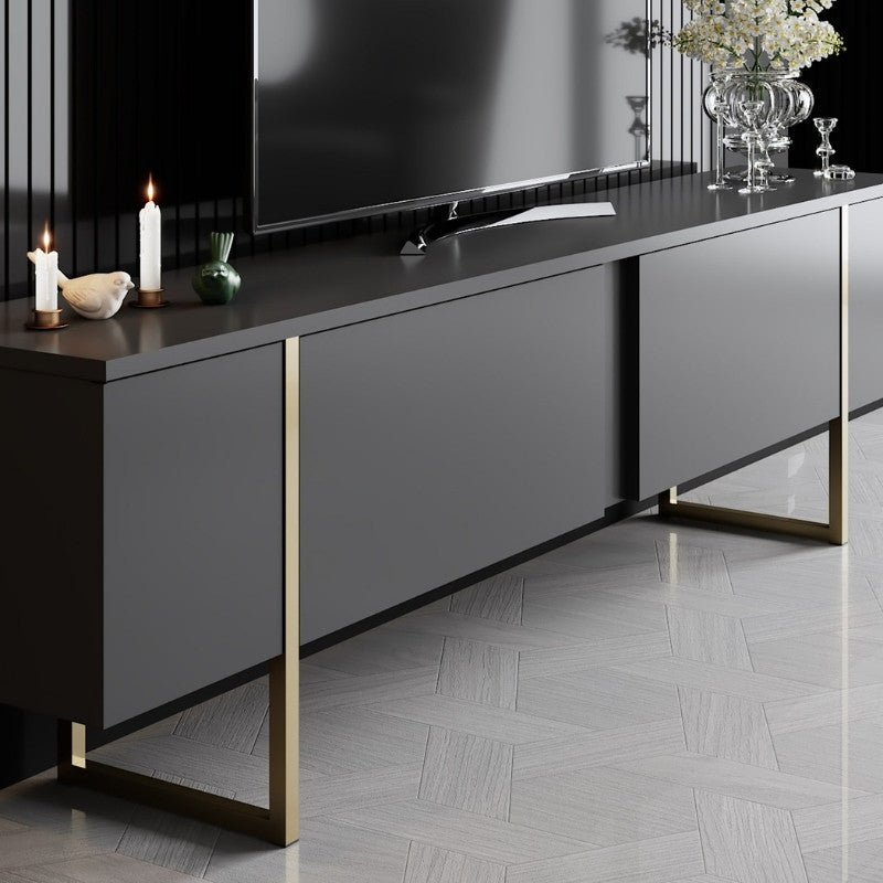 Έπιπλο τηλεόρασης Luxe Megapap χρώμα ανθρακί - χρυσό 180x30x50εκ. - Hippiehome.gr
