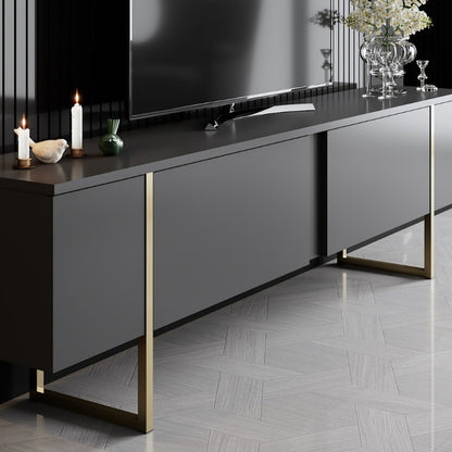 Έπιπλο τηλεόρασης Luxe Megapap χρώμα ανθρακί - χρυσό 180x30x50εκ. - Hippiehome.gr