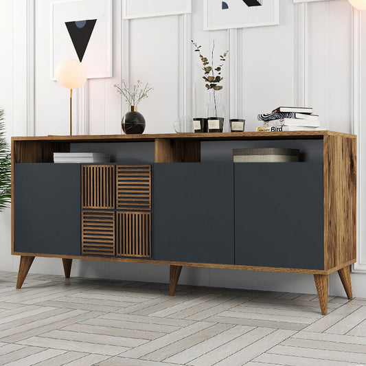 Μπουφές Milan Megapap χρώμα καρυδί - ανθρακί 180x35x78,6εκ. - Hippiehome.gr