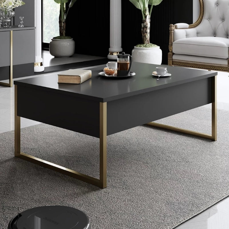 Τραπεζάκι σαλονιού Luxe Megapap χρώμα ανθρακί - χρυσό 90x60x40εκ. - Hippiehome.gr