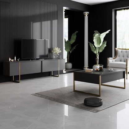 Τραπεζάκι σαλονιού Luxe Megapap χρώμα ανθρακί - χρυσό 90x60x40εκ. - Hippiehome.gr
