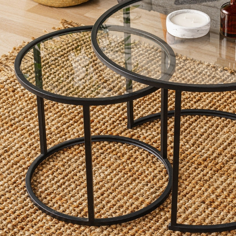 Τραπεζάκι σαλονιού σετ 2 τμχ Vetro Megapap μέταλλο - γυαλί χρώμα μαύρο Ø60x43εκ. - Hippiehome.gr