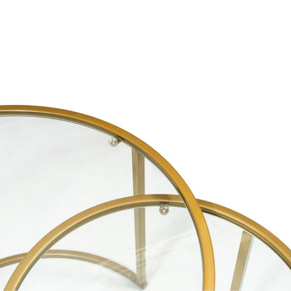 Τραπεζάκι σαλονιού σετ 2 τμχ Vetro Megapap μέταλλο - γυαλί χρώμα χρυσό Ø60x43εκ. - Hippiehome.gr