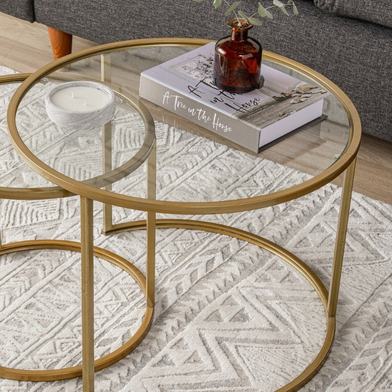 Τραπεζάκι σαλονιού σετ 2 τμχ Vetro Megapap μέταλλο - γυαλί χρώμα χρυσό Ø60x43εκ. - Hippiehome.gr