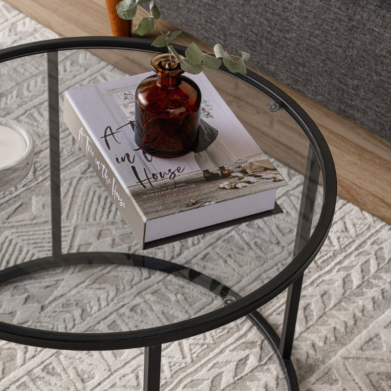 Τραπεζάκι σαλονιού Startis Megapap μέταλλο - γυαλί χρώμα μαύρο Ø60x43εκ. - Hippiehome.gr