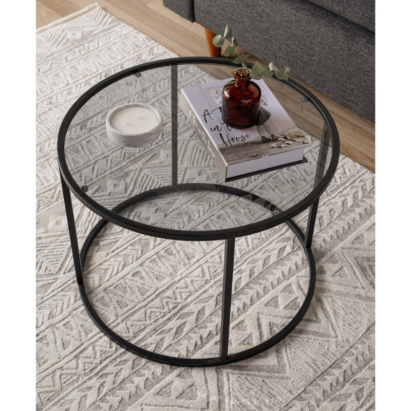 Τραπεζάκι σαλονιού Startis Megapap μέταλλο - γυαλί χρώμα μαύρο Ø60x43εκ. - Hippiehome.gr