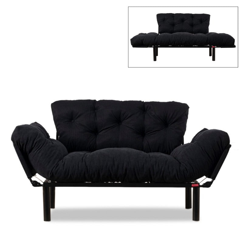 Καναπές - κρεβάτι Nitta Megapap διθέσιος υφασμάτινος χρώμα μαύρο 155x70x85εκ. - Hippiehome.gr