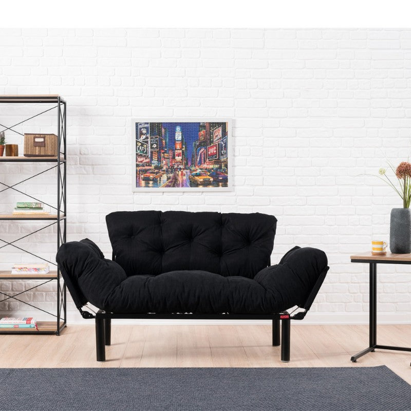 Καναπές - κρεβάτι Nitta Megapap διθέσιος υφασμάτινος χρώμα μαύρο 155x70x85εκ. - Hippiehome.gr