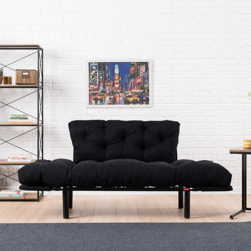 Καναπές - κρεβάτι Nitta Megapap διθέσιος υφασμάτινος χρώμα μαύρο 155x70x85εκ. - Hippiehome.gr