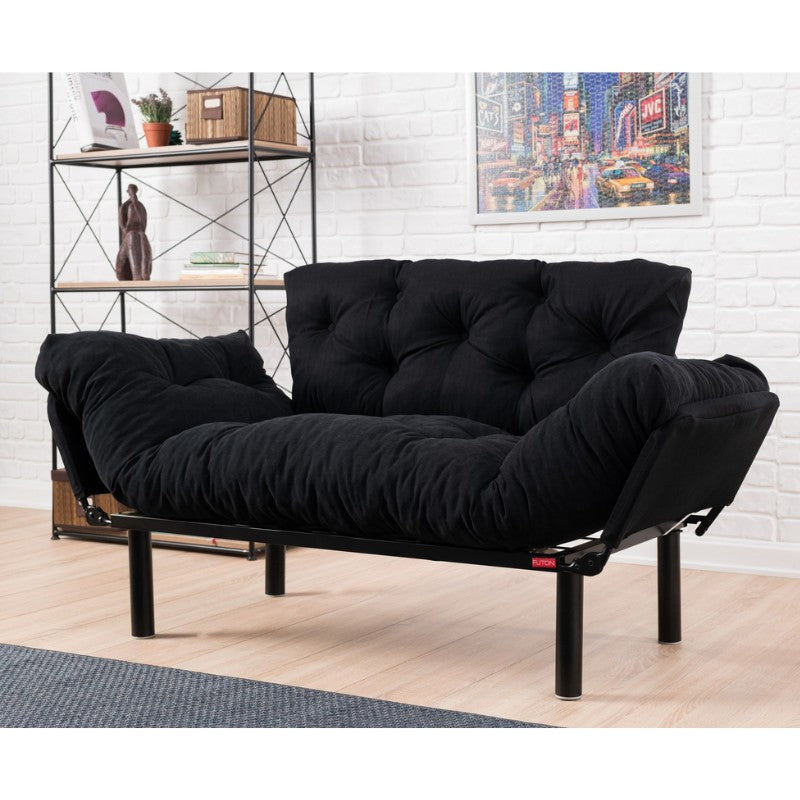 Καναπές - κρεβάτι Nitta Megapap διθέσιος υφασμάτινος χρώμα μαύρο 155x70x85εκ. - Hippiehome.gr