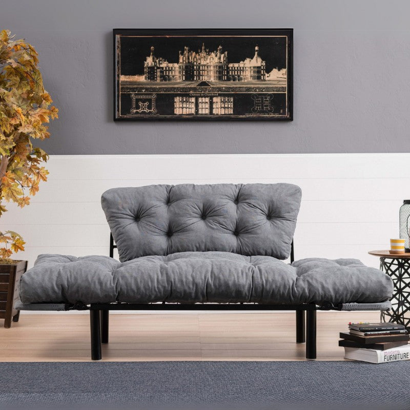 Καναπές - κρεβάτι Nitta Megapap διθέσιος υφασμάτινος χρώμα γκρι 155x70x85εκ. - Hippiehome.gr