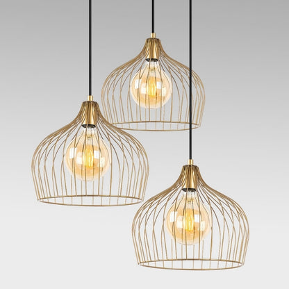 Φωτιστικό οροφής Alvaro Megapap E27 μεταλλικό τρίφωτο χρώμα χρυσό 56x40x121εκ. - Hippiehome.gr