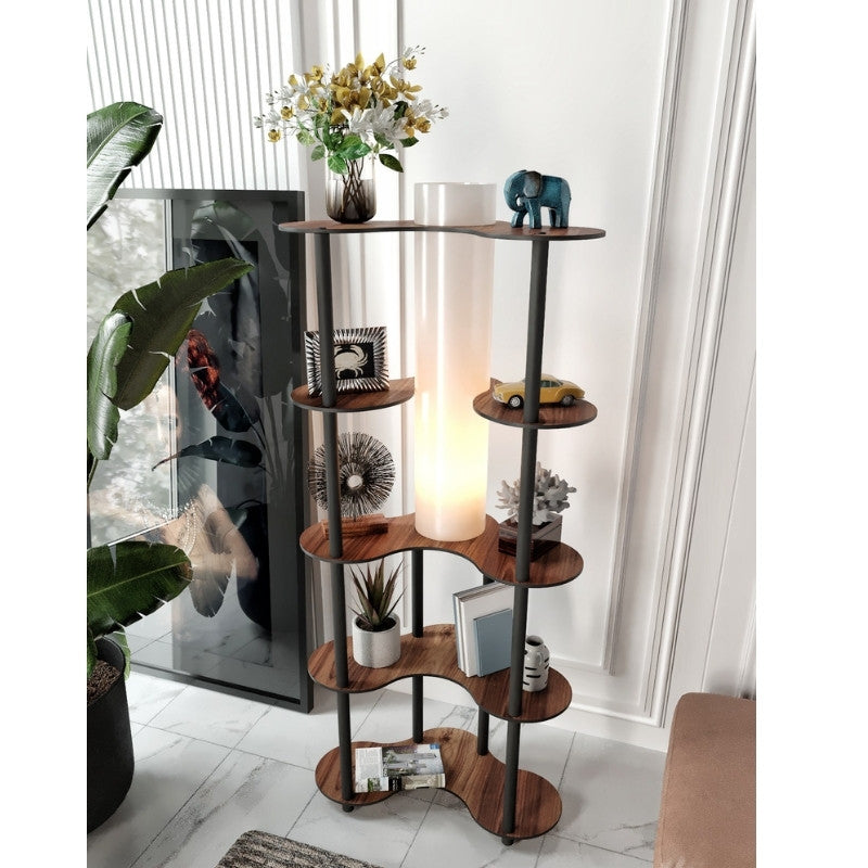 Φωτιστικό δαπέδου Nova II Megapap MDF - PVC ύφασμα χρώμα καρυδί - μαύρο 65x35x150εκ. - Hippiehome.gr