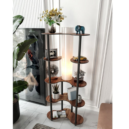 Φωτιστικό δαπέδου Nova II Megapap MDF - PVC ύφασμα χρώμα καρυδί - μαύρο 65x35x150εκ. - Hippiehome.gr