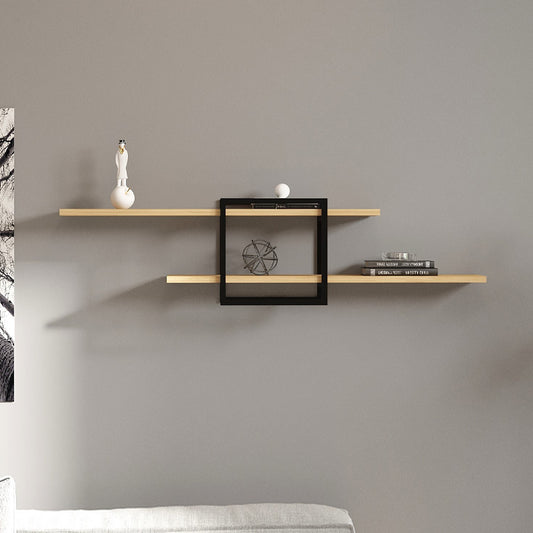 Ραφιέρα τοίχου Mone Megapap χρώμα sapphire oak - μαύρο 120x18x30εκ. - Hippiehome.gr