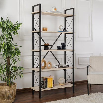 Βιβλιοθήκη Elysian Megapap χρώμα travertine - μαύρο 90x33,5x180εκ. - Hippiehome.gr