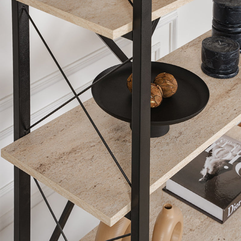 Βιβλιοθήκη Elysian Megapap χρώμα travertine - μαύρο 90x33,5x180εκ. - Hippiehome.gr