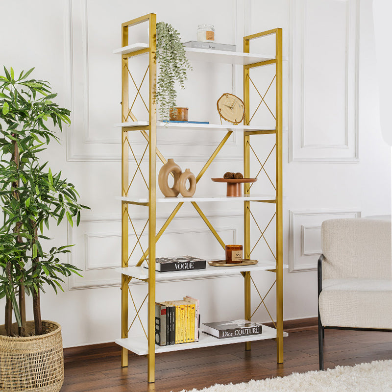 Βιβλιοθήκη Elysian Megapap χρώμα λευκό - χρυσό 90x33,5x180εκ. - Hippiehome.gr