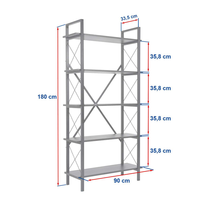Βιβλιοθήκη Elysian Megapap χρώμα μαύρο 90x33,5x180εκ. - Hippiehome.gr