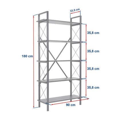 Βιβλιοθήκη Elysian Megapap χρώμα μαύρο 90x33,5x180εκ. - Hippiehome.gr