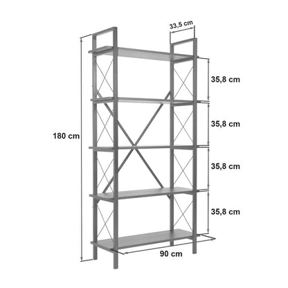 Βιβλιοθήκη Elysian Megapap χρώμα καρυδί - μαύρο 90x33,5x180εκ. - Hippiehome.gr