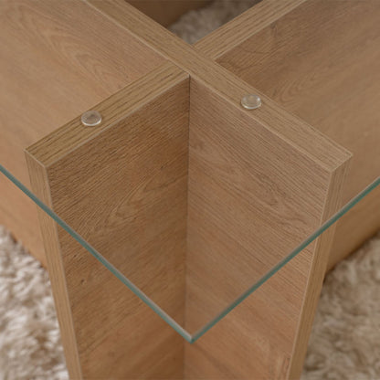 Τραπεζάκι σαλονιού Vetrino Megapap γυάλινο χρώμα honey oak 105x65x40εκ. - Hippiehome.gr